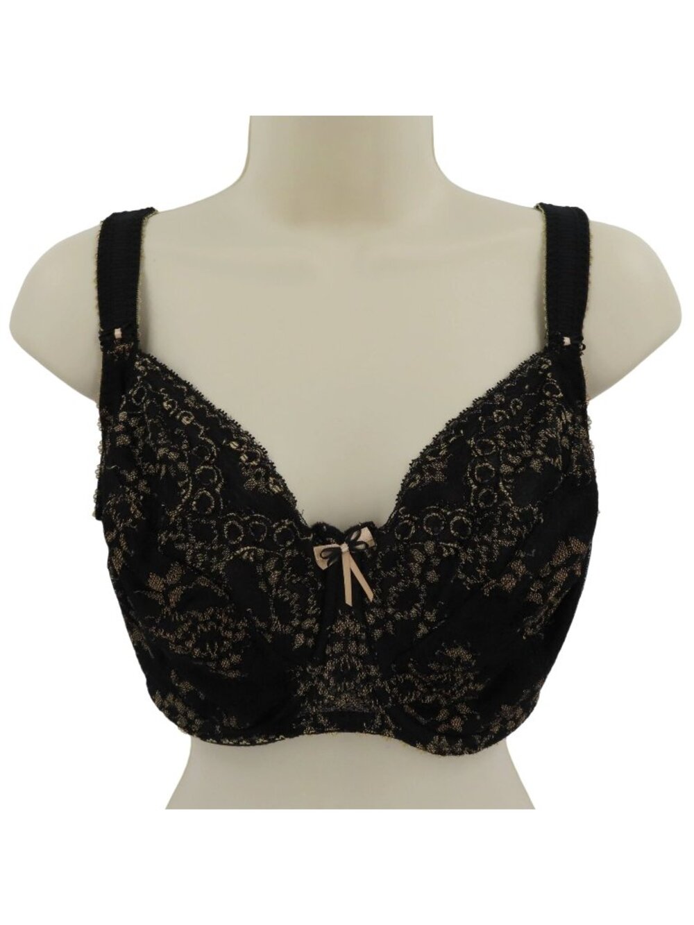 Fantasie 32HH Gold Black Floral Flower Lace Bra Underwired Bow Style FL2411BLK